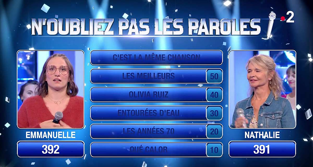 N’oubliez pas les paroles : Nagui sous le choc, la maestro Nathalie éliminée par Emmanuelle sur France 2